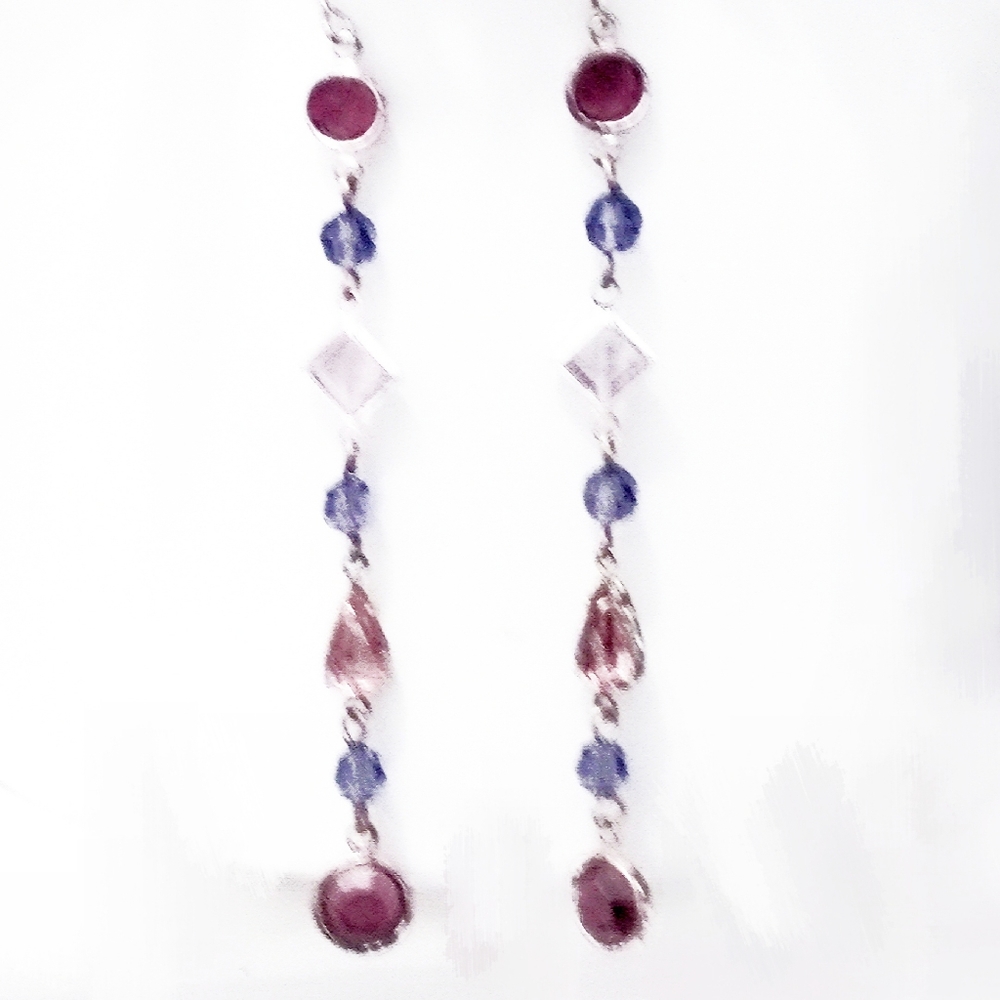 Vintage Sterling Amethyst & Pink Quartz Long Earrings - Picture 7 of 8